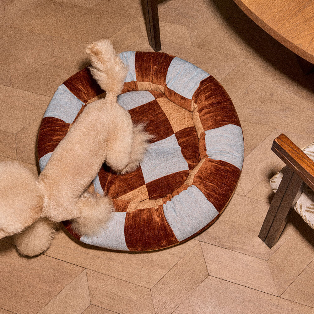 DOGGUO - Ethnic ronde hondenmand - Brown/Beige/Blue