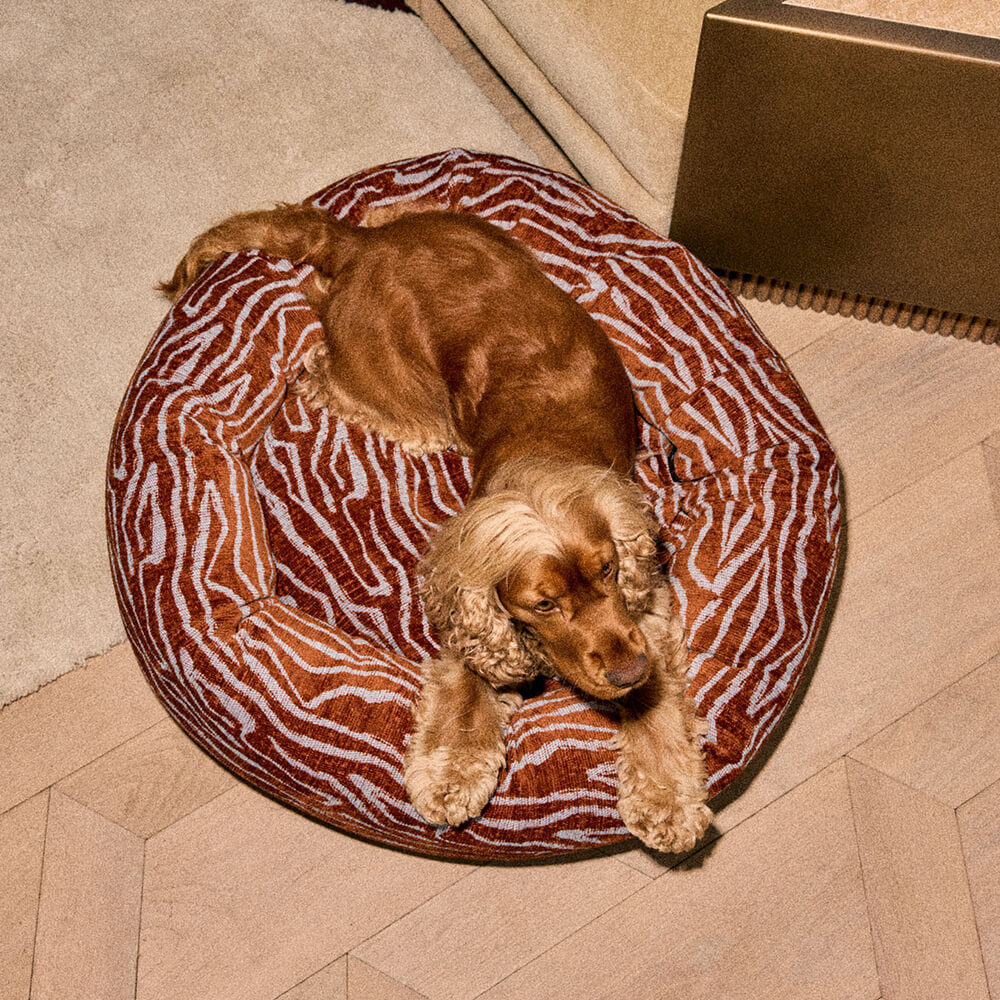 DOGGUO - Ethnic ronde hondenmand - Brown/Blue