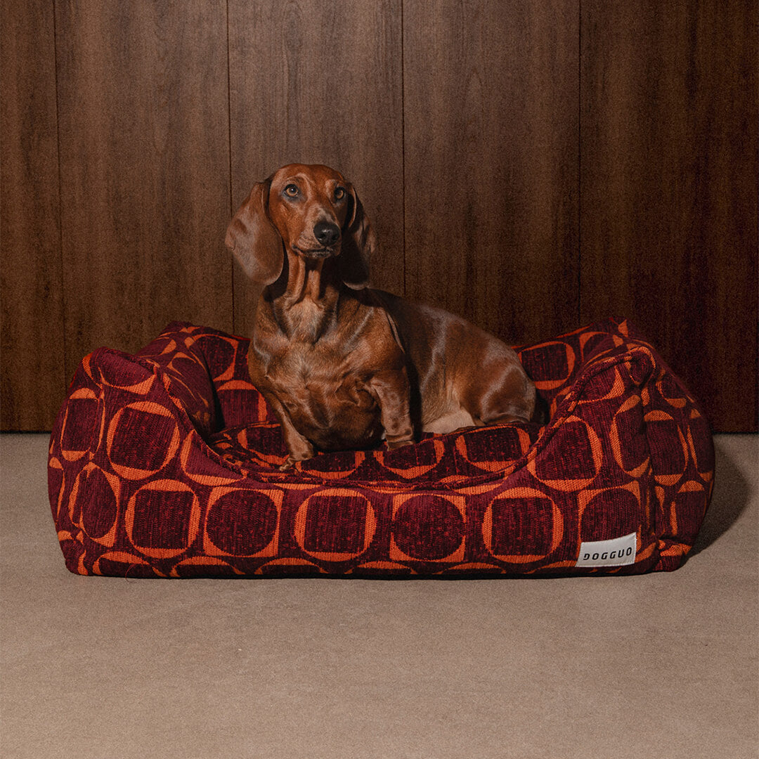 DOGGUO - Retro sofa hondenmand - Bordeaux/Oranje