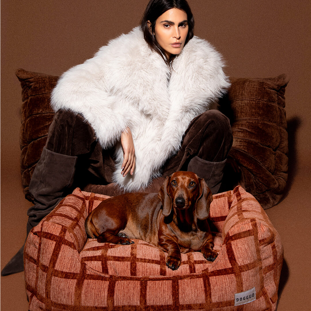 DOGGUO - Check sofa hondenmand - Mokka/Bruin