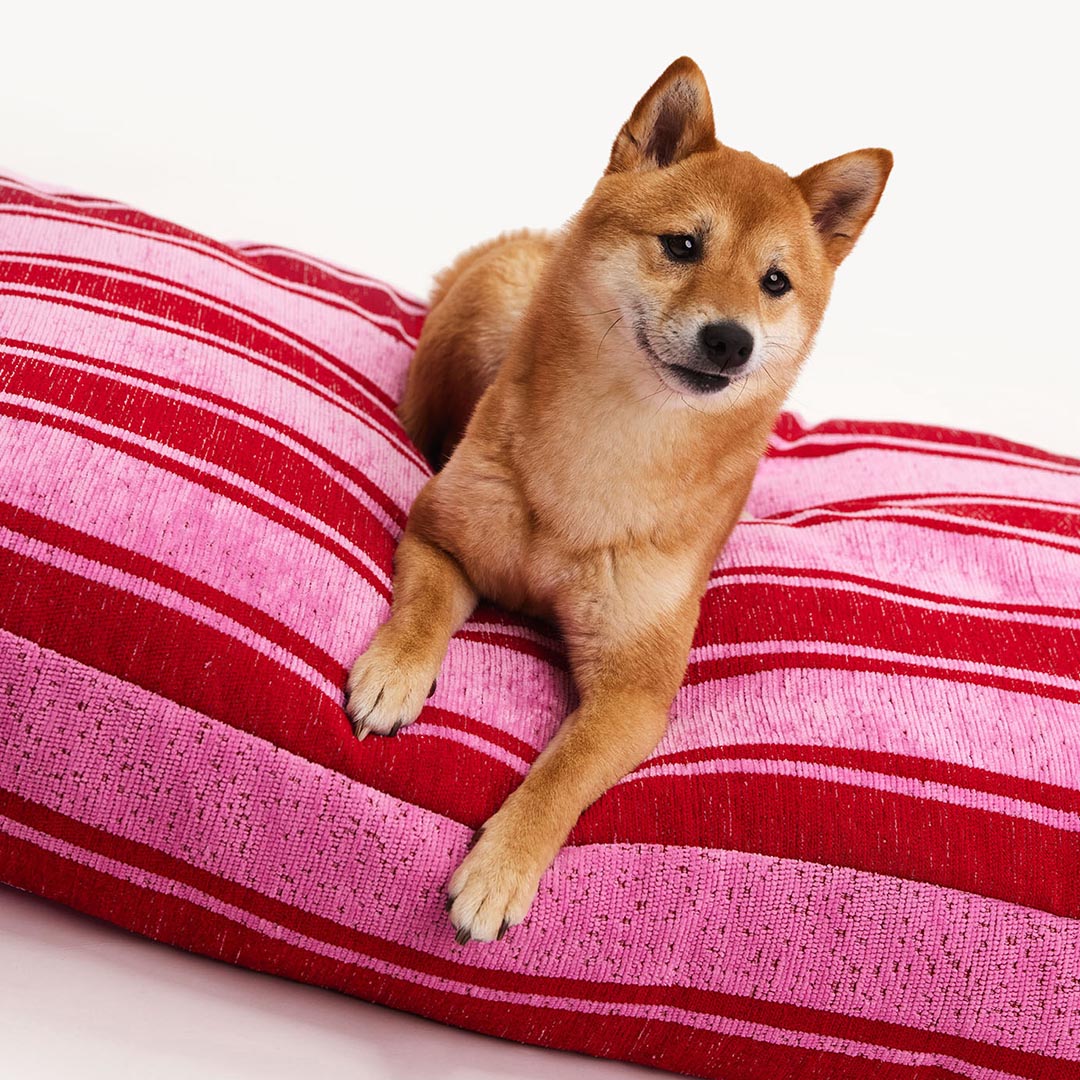 DOGGUO - Stripe Dog Bed - Red / Pink