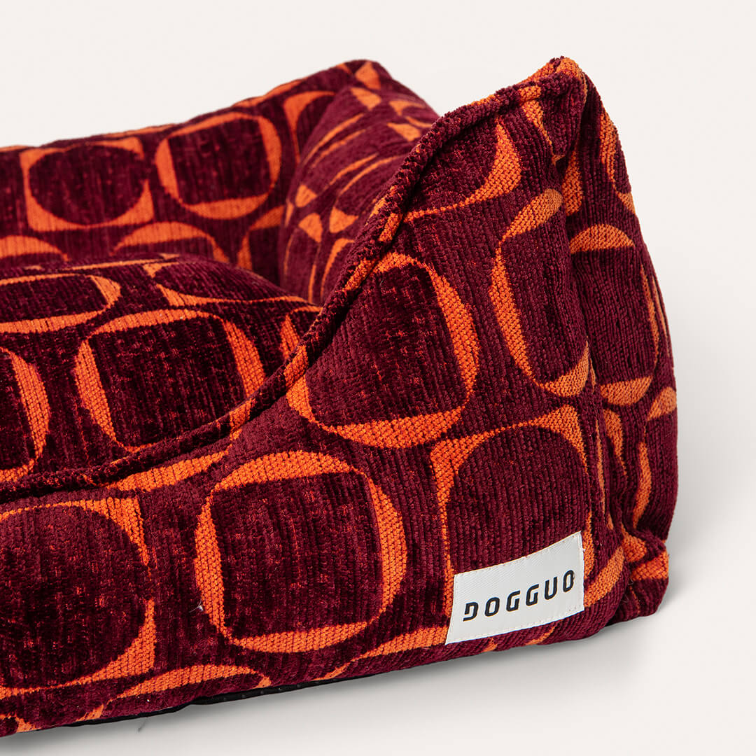 DOGGUO - Retro sofa hondenmand - Bordeaux/Oranje