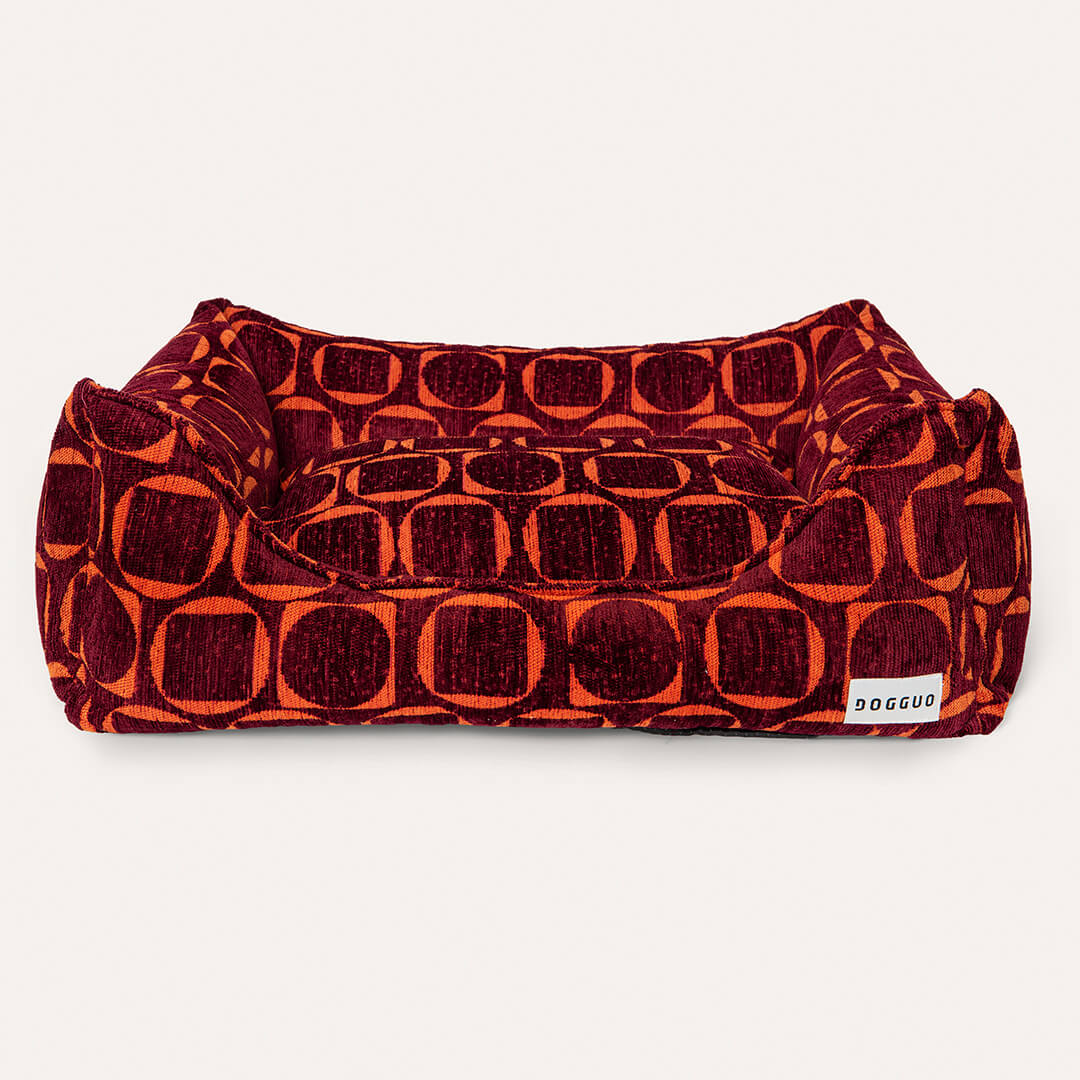 DOGGUO - Retro sofa hondenmand - Bordeaux/Oranje