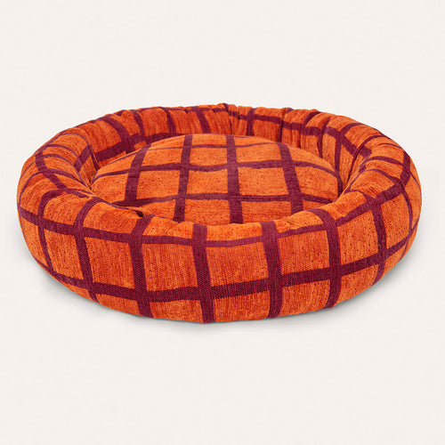 DOGGUO - Check ronde hondenmand - Oranje/Bordeaux