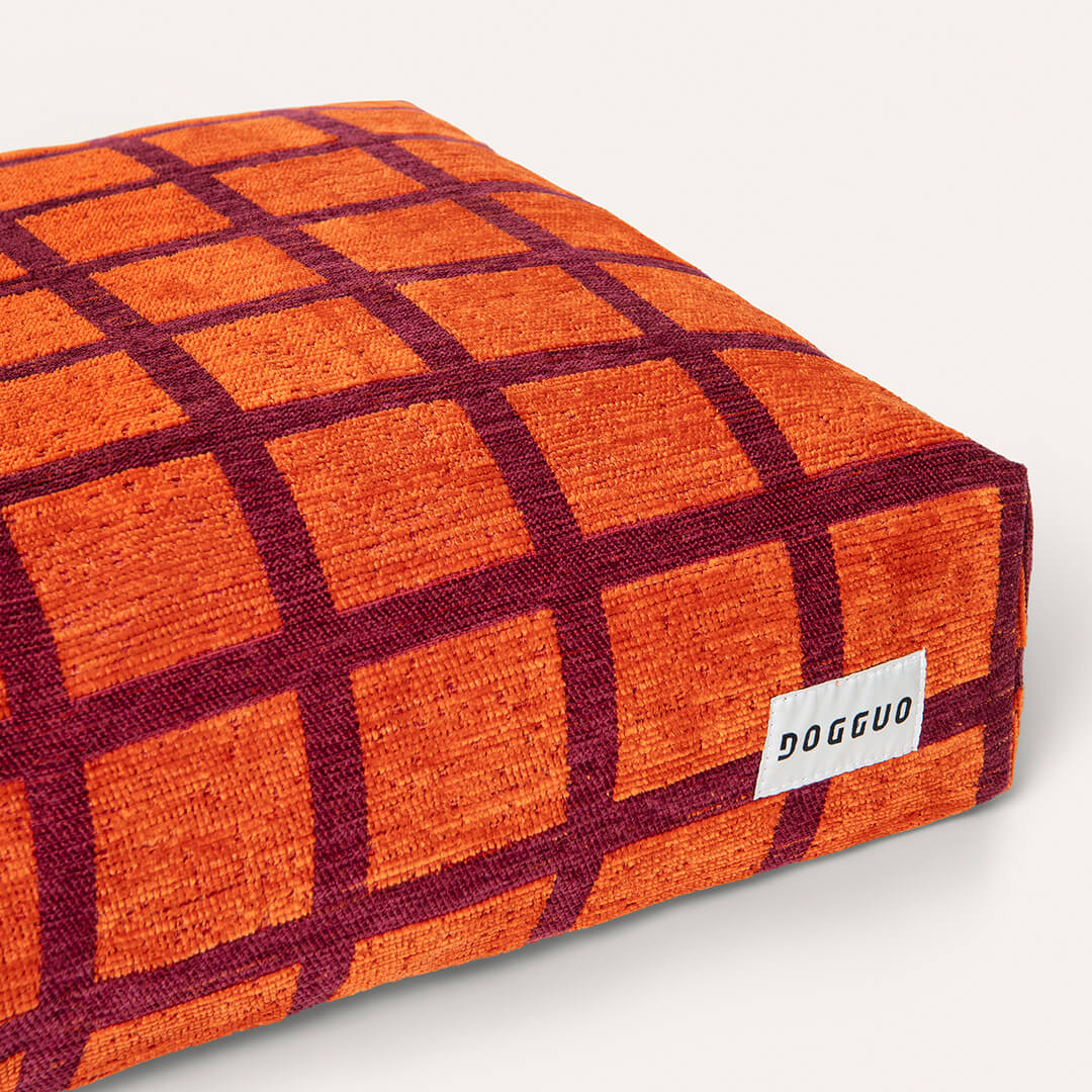 DOGGUO - Check hondenmand - Oranje/Bordeaux