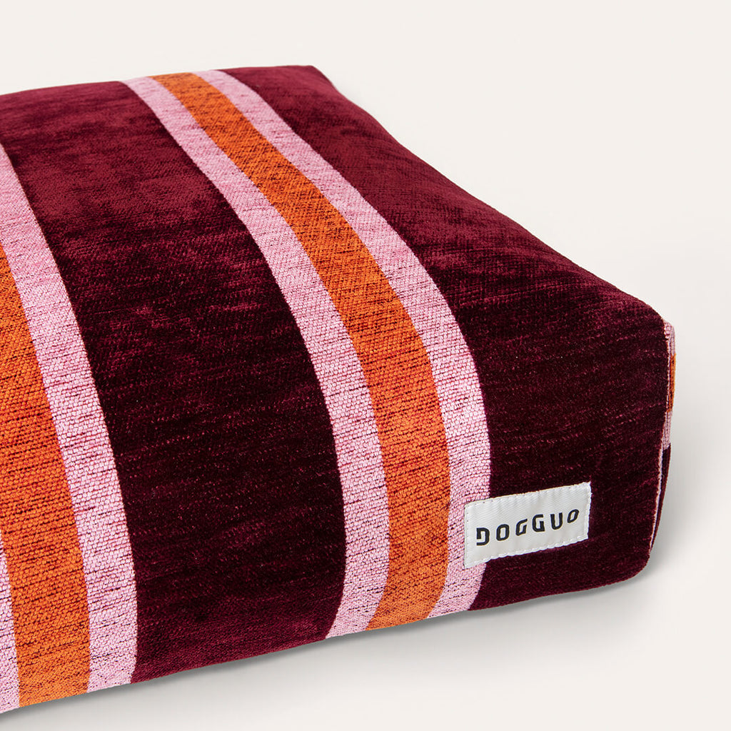 DOGGUO - Streep hondenmand - Bordeaux/Oranje/Roze