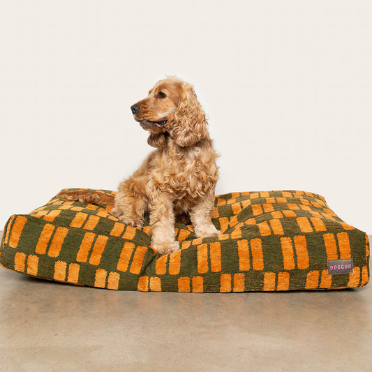 Retro Block Dog Bed - Green / Orange