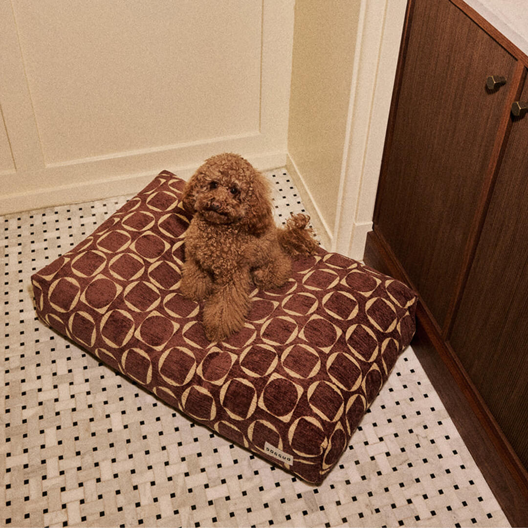 DOGGUO - Retro hondenmand - Bruin/Geel