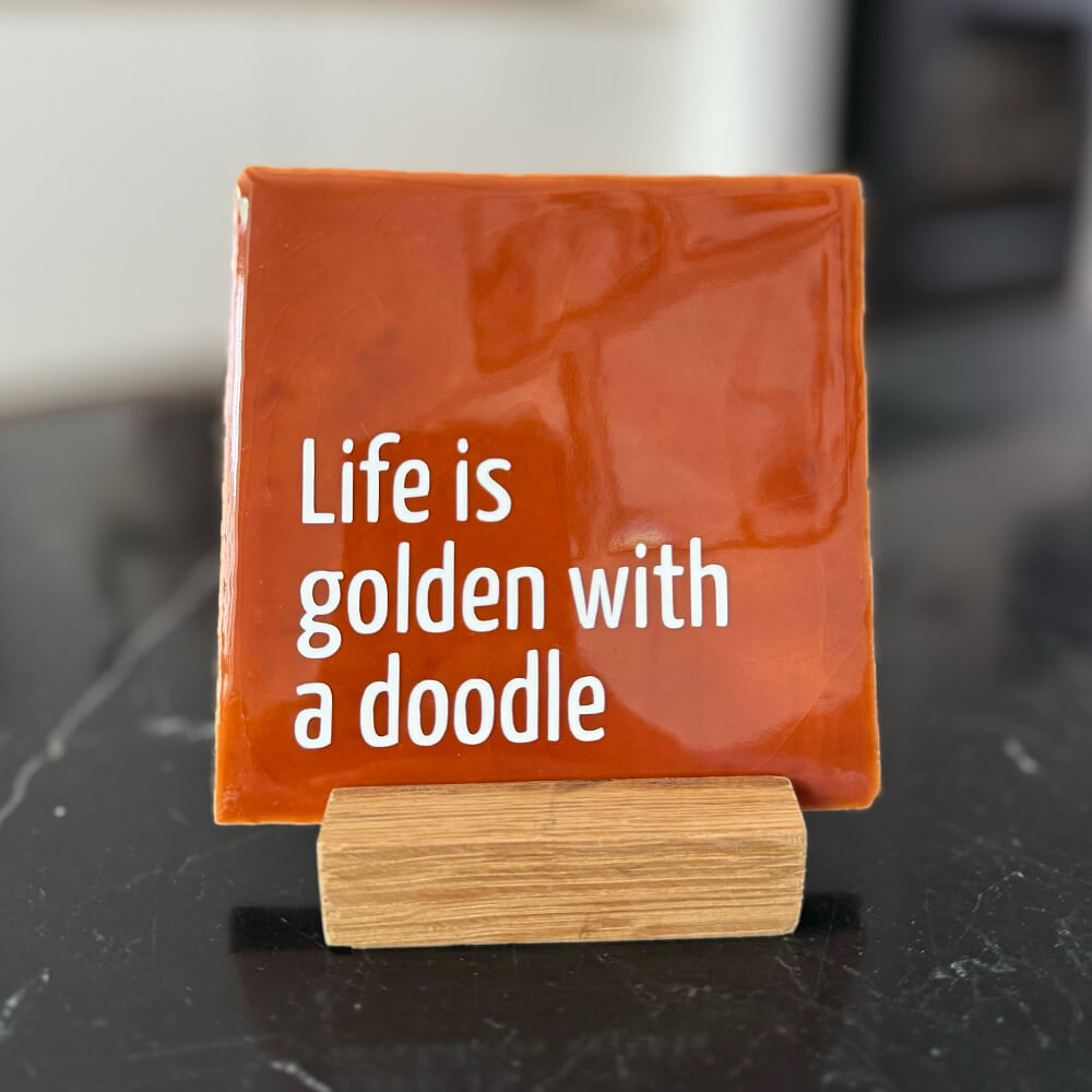 Neusje van Geusje - Quote Tegel - Life is golden with a doodle - 10 x 10 cm