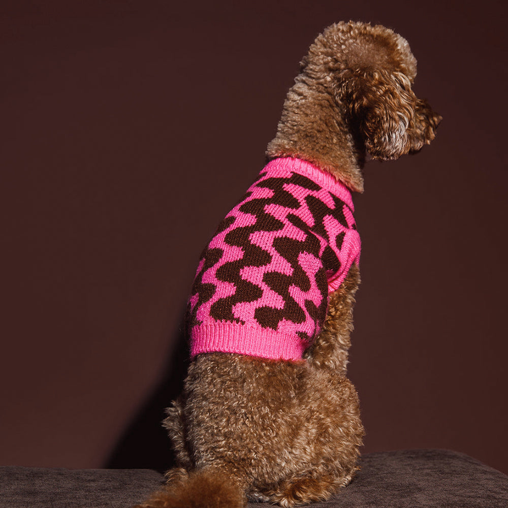 DOGGUO - Wavey Dog Sweater - Brown / Pink